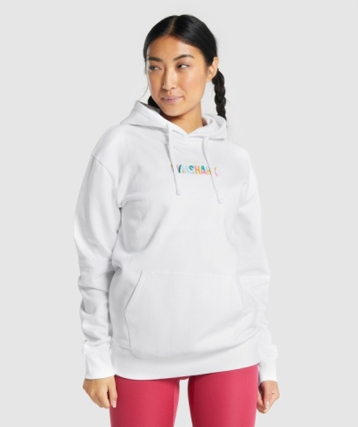 White Gymshark Sundae Graphic Oversized Women's Hoodies | US-53VLGOK