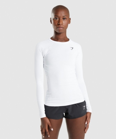 White Gymshark Training Baselayer Top Women's T Shirts | US-90FBVCJ