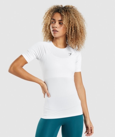 White Gymshark Training Baselayer Women's T Shirts | US-87RALWQ