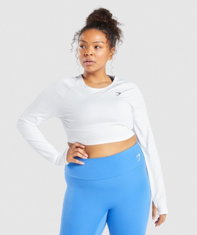 White Gymshark Training Crop Top Women's Sweatshirts | US-32NPXSY