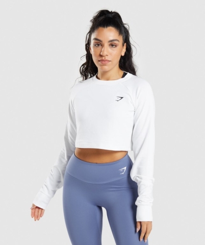 White Gymshark Training Cropped Sweater Women's Hoodies | US-17OJDEZ