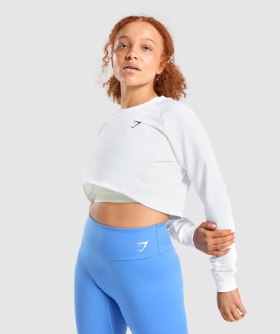 White Gymshark Training Cropped Sweater Women's Hoodies | US-64FUTXN