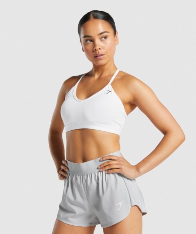 White Gymshark V Neck Training Women's Sports Bra | US-34OBGCL