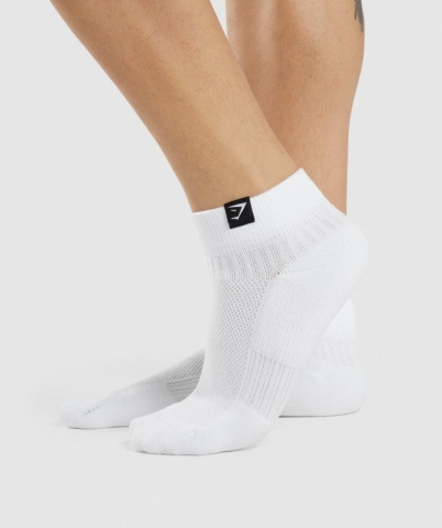 White Gymshark Woven Tab Sneaker 3pk Women's Socks | US-12CTVHN