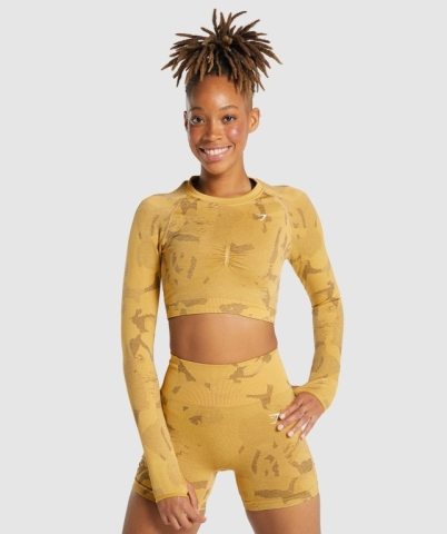 Yellow Gymshark Adapt Camo Seamless Crop Top Women's Sweatshirts | US-58FHEYO