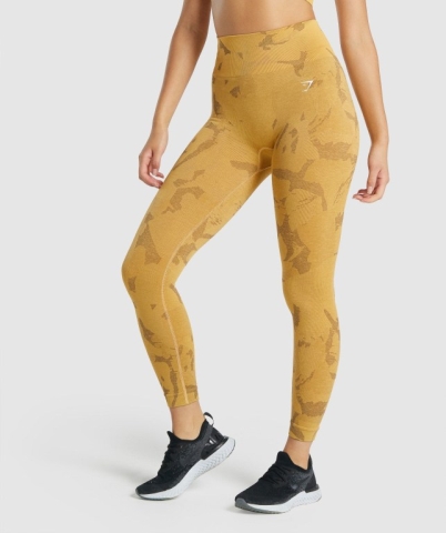 Yellow Gymshark Adapt Camo Seamless High Waisted Women's Leggings | US-87LSNED