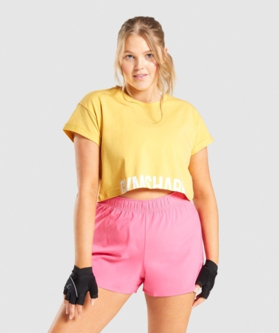 Yellow Gymshark Fraction Crop Top Women's Sweatshirts | US-86KXINY