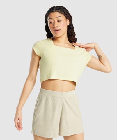 Yellow Gymshark Pause Crop Top Women's T Shirts | US-16JVLYS