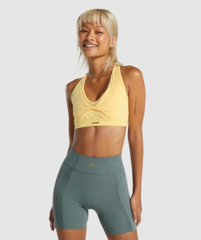 Yellow Gymshark Whitney Mesh Women's Sports Bra | US-70AJVMG