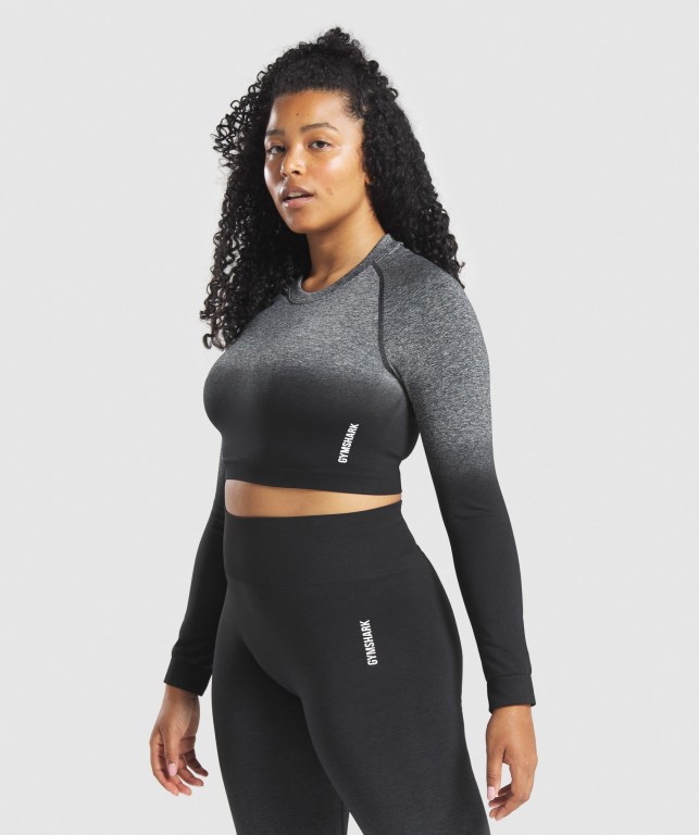 Black / Black Gymshark Adapt Ombre Seamless Crop Top Women's T Shirts | US-45GZEDW