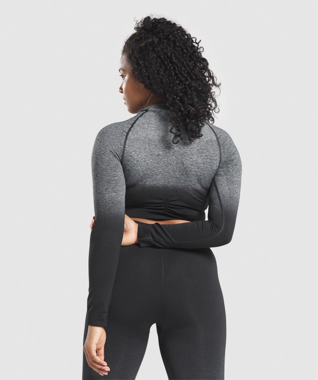 Black / Black Gymshark Adapt Ombre Seamless Crop Top Women's T Shirts | US-45GZEDW