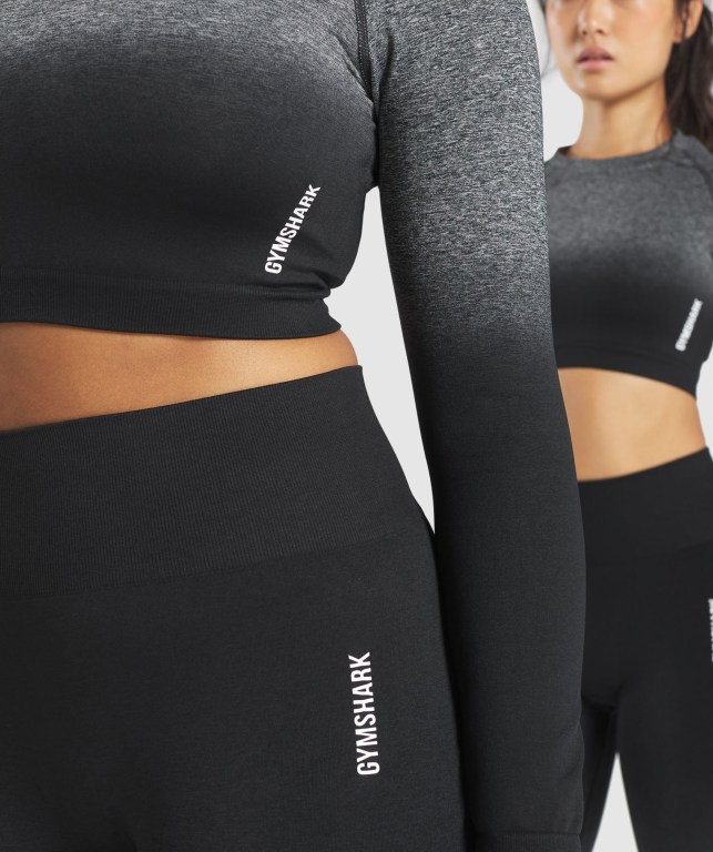 Black / Black Gymshark Adapt Ombre Seamless Crop Top Women's T Shirts | US-45GZEDW