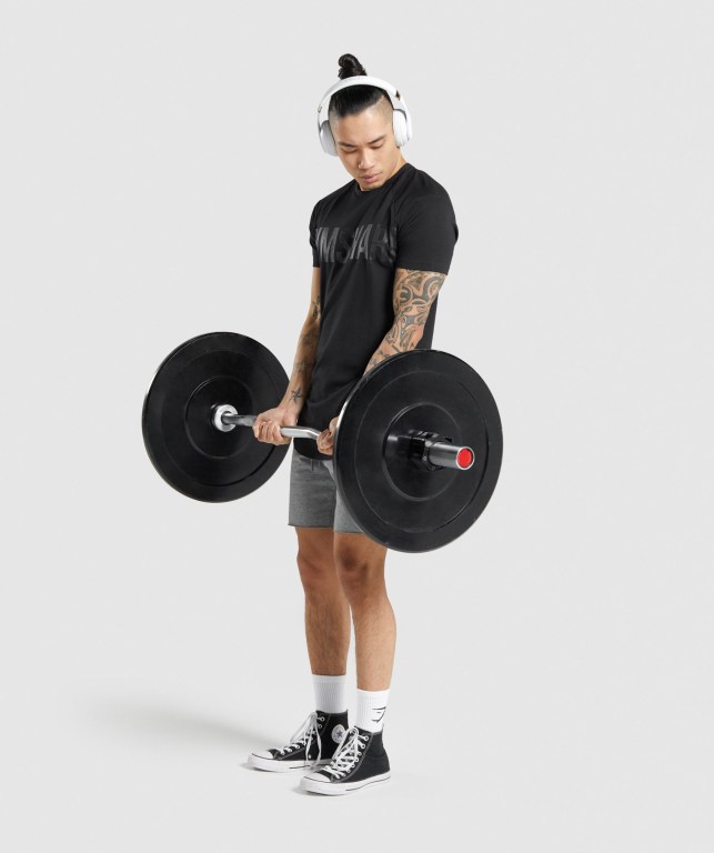 Black / Black Gymshark Bold Men's T Shirts | US-17ZHNKL