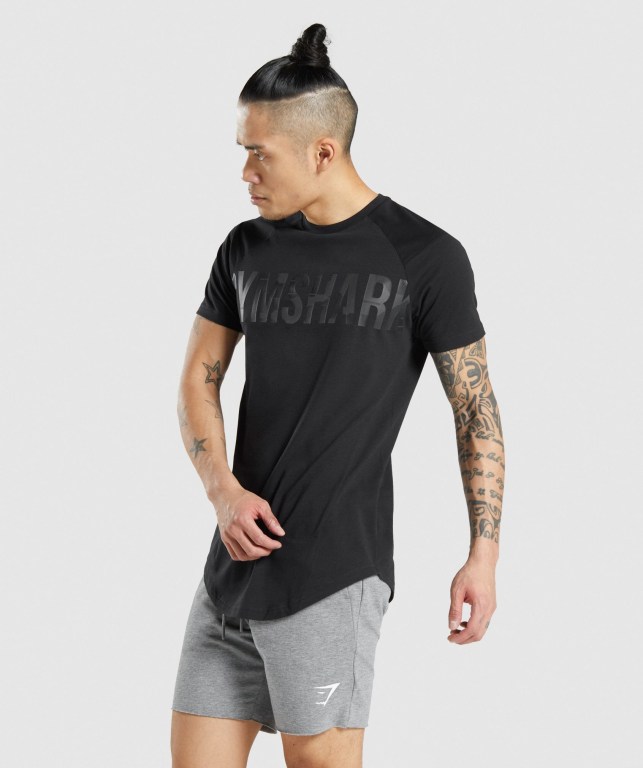 Black / Black Gymshark Bold Men's T Shirts | US-17ZHNKL