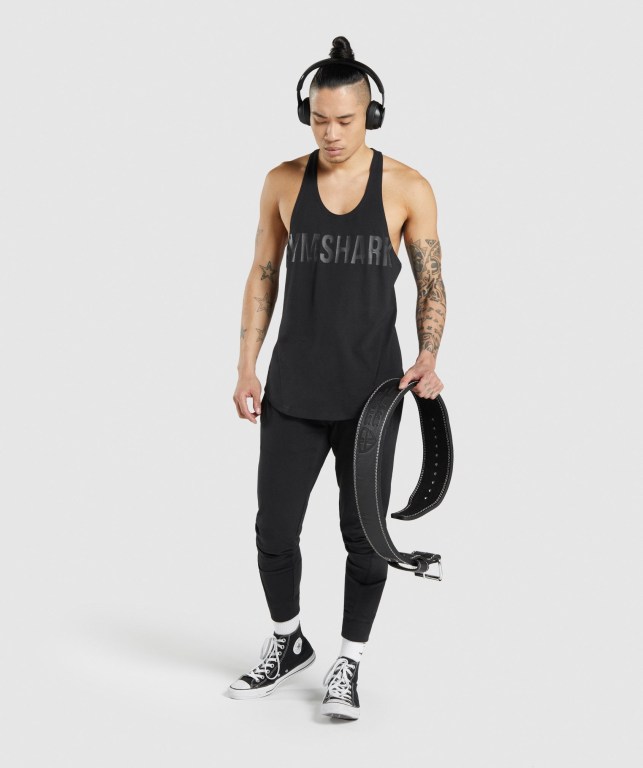 Black / Black Gymshark Bold Men's Tank Tops | US-53ECKHF