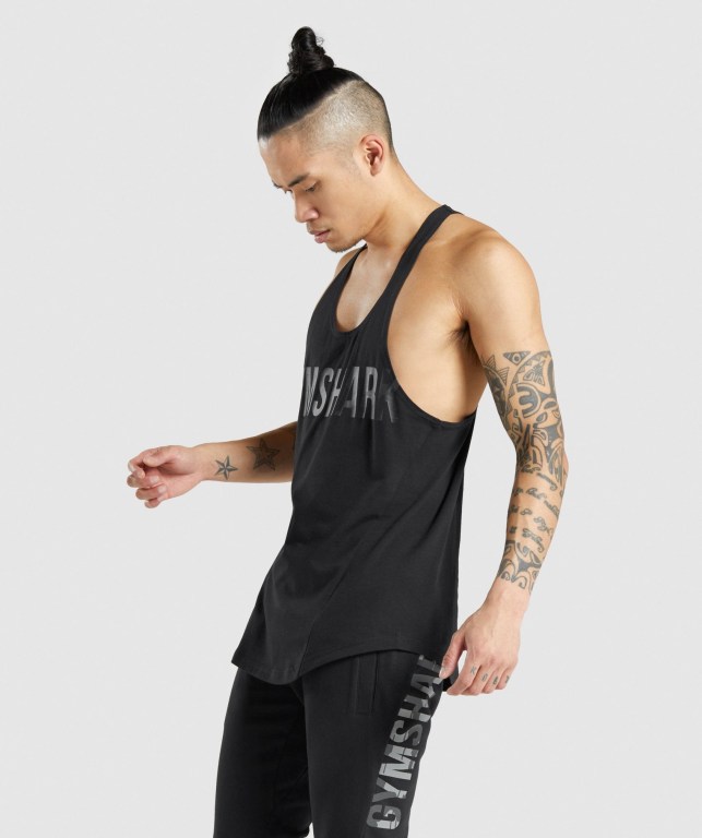 Black / Black Gymshark Bold Men's Tank Tops | US-53ECKHF