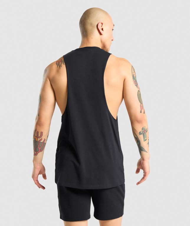 Black / Black Gymshark Legacy Drop Arm Men's Tank Tops | US-15NUIFT