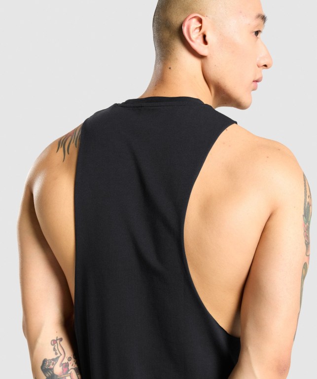 Black / Black Gymshark Legacy Drop Arm Men's Tank Tops | US-15NUIFT