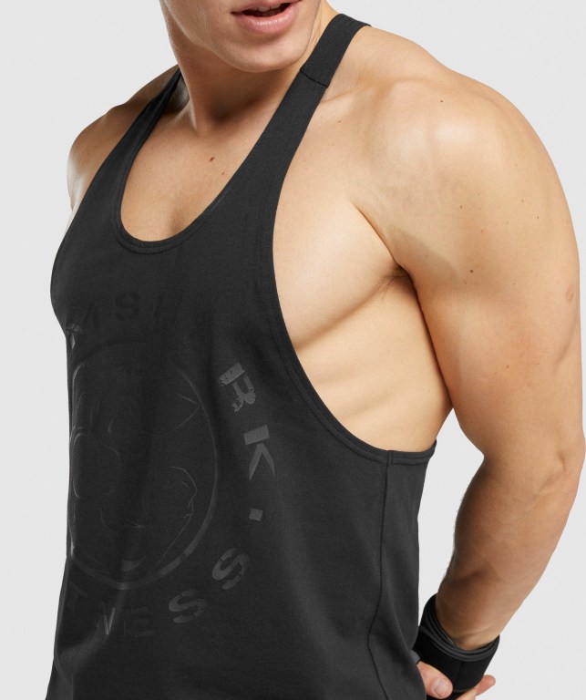 Black / Black Gymshark Legacy Men's Tank Tops | US-31BTWUP