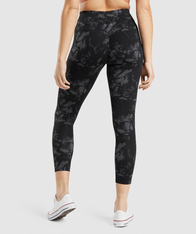 Black Camo Gymshark KK Fit 7/8 High Waisted Women's Leggings | US-87FVNKB