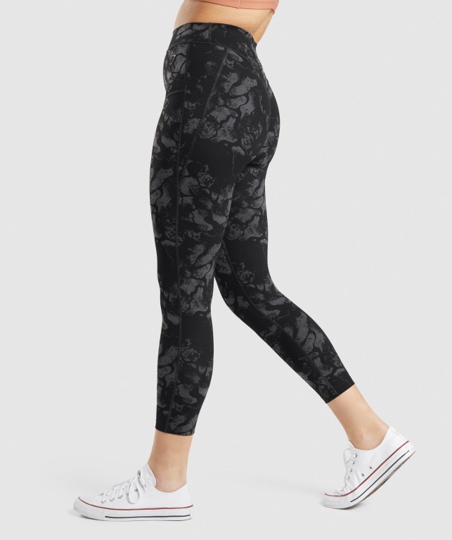 Black Camo Gymshark KK Fit 7/8 High Waisted Women's Leggings | US-87FVNKB