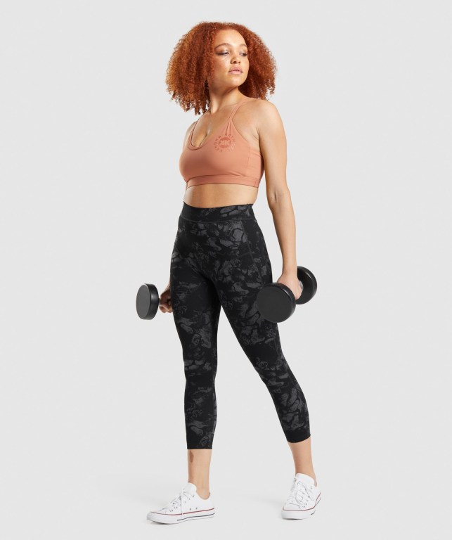 Black Camo Gymshark KK Fit 7/8 High Waisted Women's Leggings | US-87FVNKB