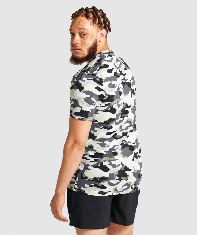 Black / Green Camo Gymshark Arrival Men's T Shirts | US-10SAGKN