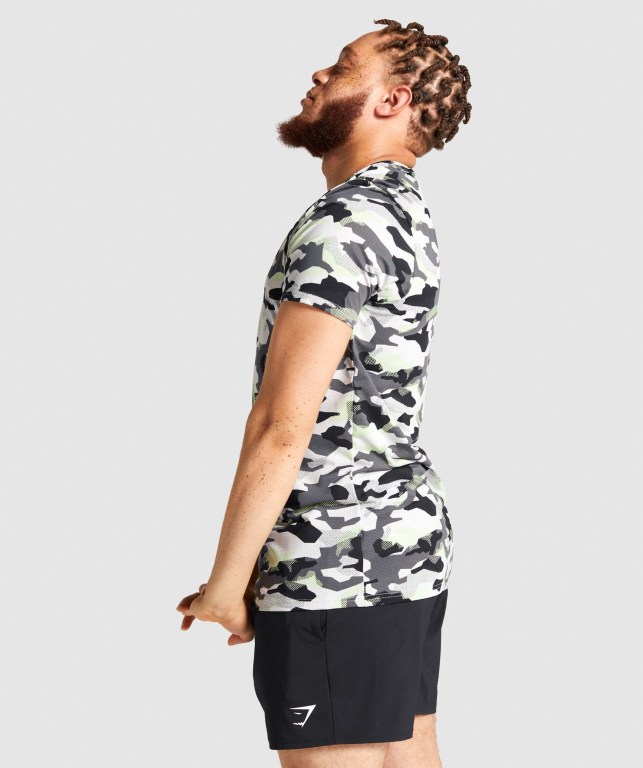 Black / Green Camo Gymshark Arrival Men's T Shirts | US-10SAGKN