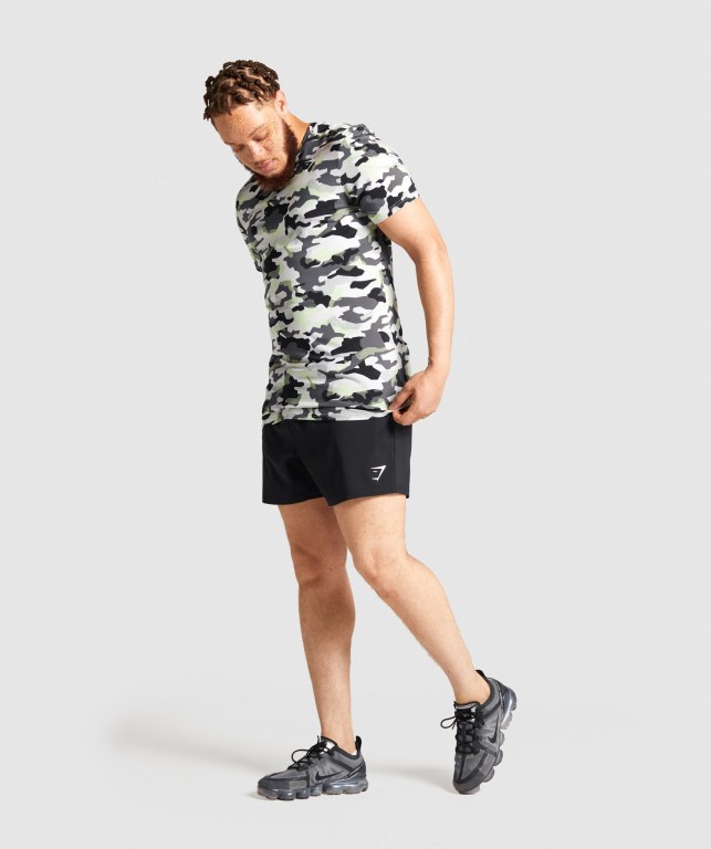 Black / Green Camo Gymshark Arrival Men's T Shirts | US-10SAGKN