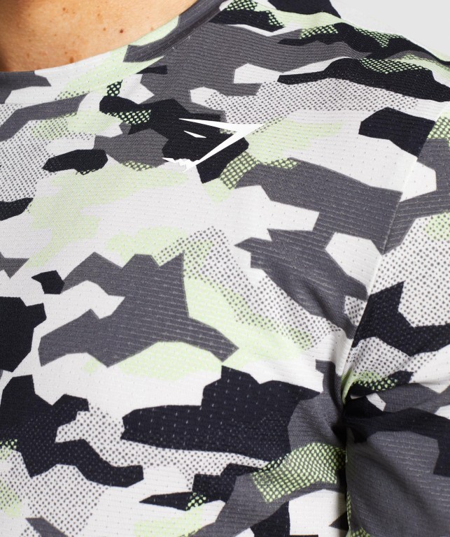 Black / Green Camo Gymshark Arrival Men's T Shirts | US-10SAGKN