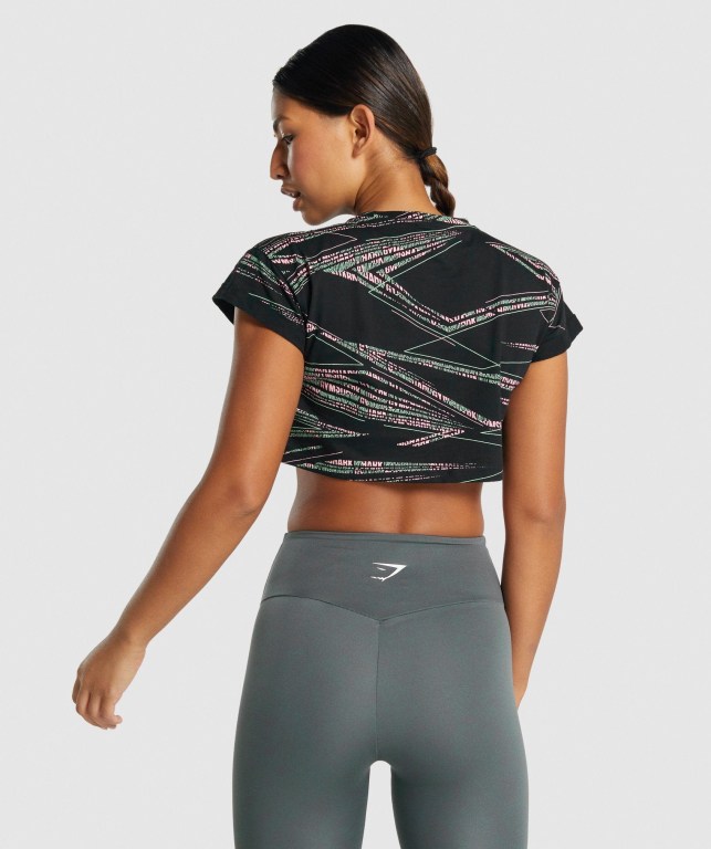 Black / Green Gymshark Zone Graphic Crop Women's T Shirts | US-42GDWFJ