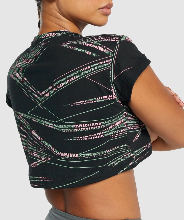 Black / Green Gymshark Zone Graphic Crop Women's T Shirts | US-42GDWFJ