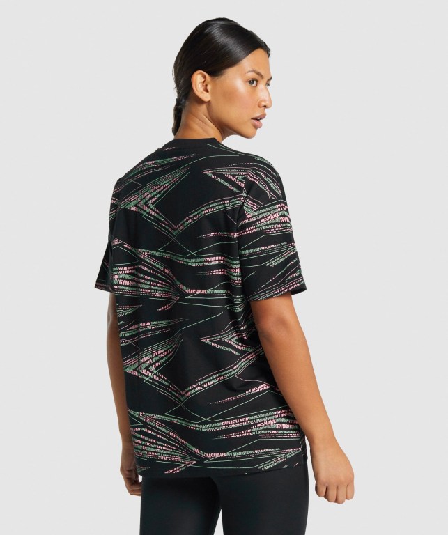 Black / Green Gymshark Zone Graphic Women's T Shirts | US-13AZFSO