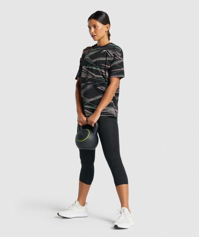 Black / Green Gymshark Zone Graphic Women's T Shirts | US-13AZFSO