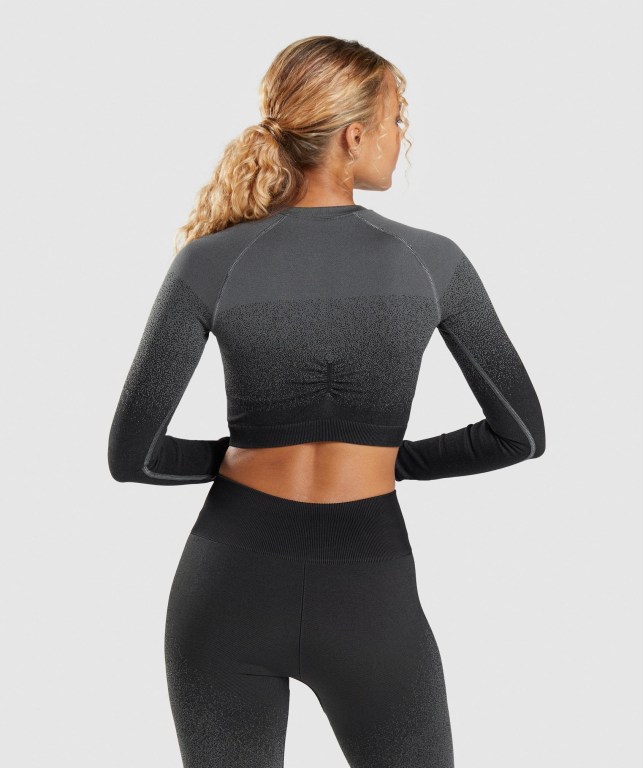 Black / Grey Gymshark Adapt Ombre Seamless Crop Top Women's Sweatshirts | US-69ZWUYN