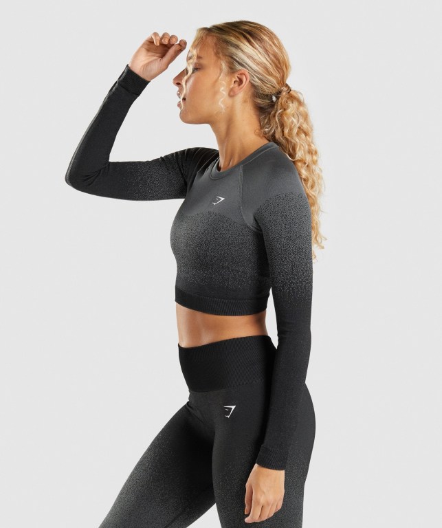 Black / Grey Gymshark Adapt Ombre Seamless Crop Top Women's Sweatshirts | US-69ZWUYN