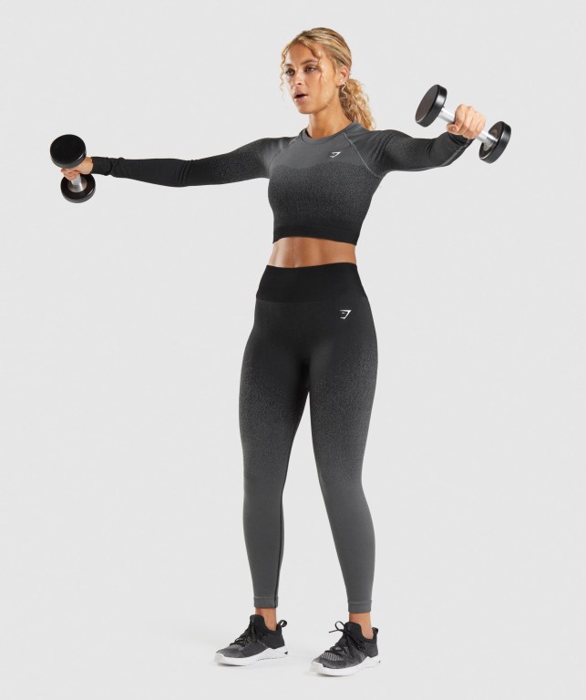 Black / Grey Gymshark Adapt Ombre Seamless Crop Top Women's Sweatshirts | US-69ZWUYN