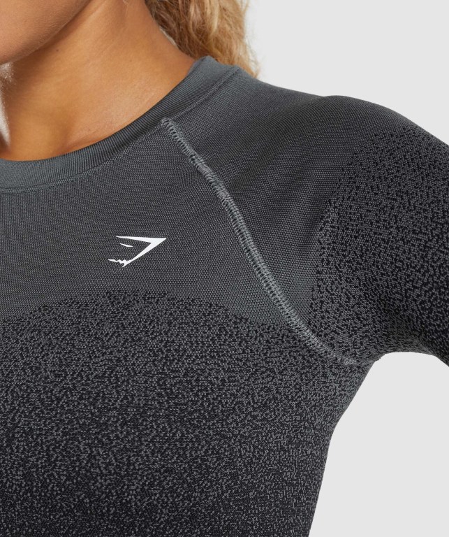 Black / Grey Gymshark Adapt Ombre Seamless Crop Top Women's Sweatshirts | US-69ZWUYN