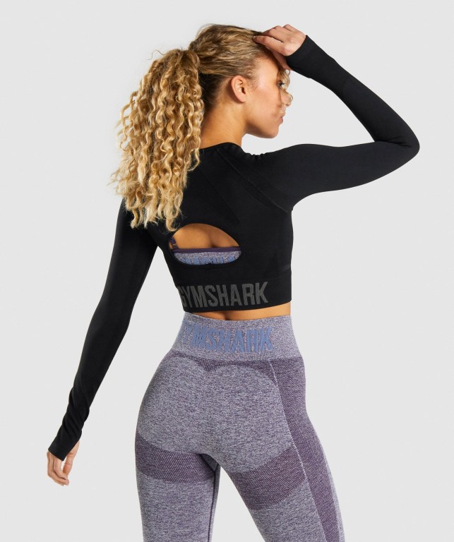 Black / Grey Gymshark Flex Sports Crop Top Women's T Shirts | US-24HCBVL