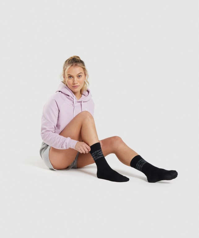 Black / Grey Gymshark Premium Logo 1pk Women's Socks | US-32GVUDN