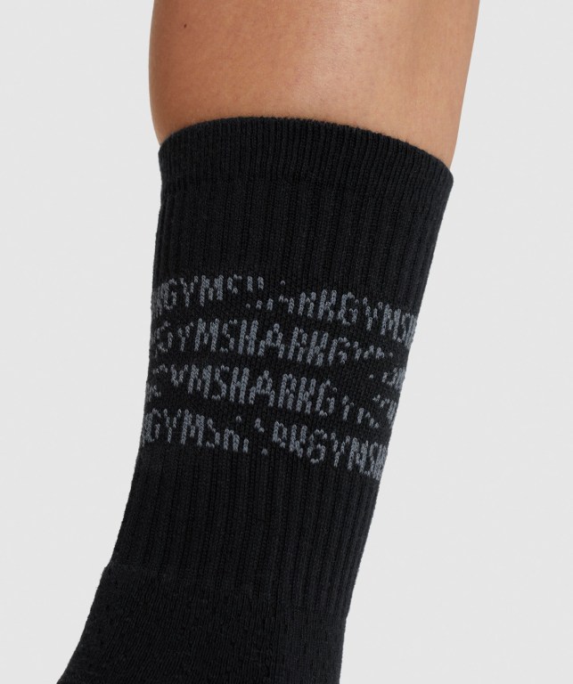 Black / Grey Gymshark Premium Logo 1pk Women's Socks | US-32GVUDN