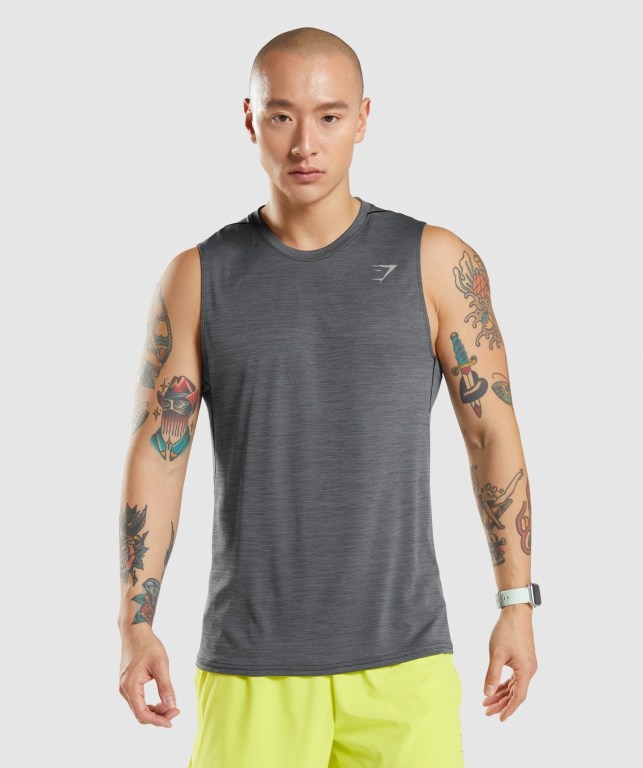 Black / Grey Gymshark Speed Men\'s Tank Tops | US-05JNRKW