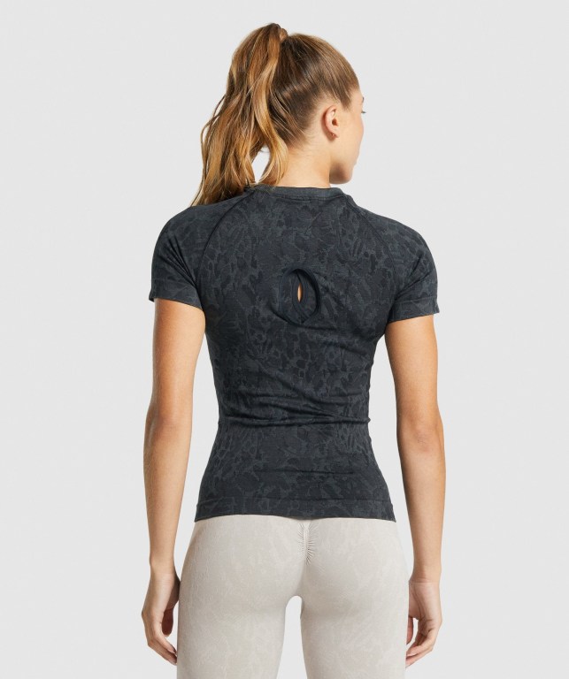 Black Gymshark Adapt Animal Seamless Women's T Shirts | US-95DETGH