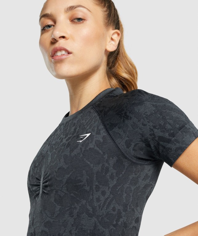 Black Gymshark Adapt Animal Seamless Women's T Shirts | US-95DETGH