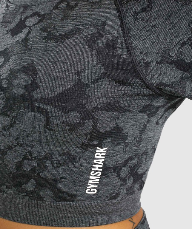 Black Gymshark Adapt Camo Seamless Crop Top Women's Sweatshirts | US-81NLFIV