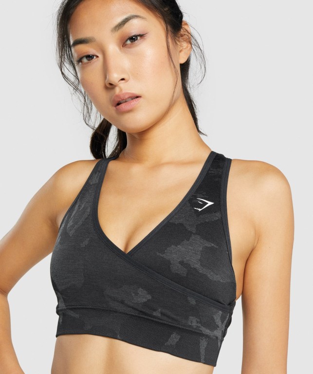 Black Gymshark Adapt Camo Seamless Women's Sports Bra | US-39MNEXV