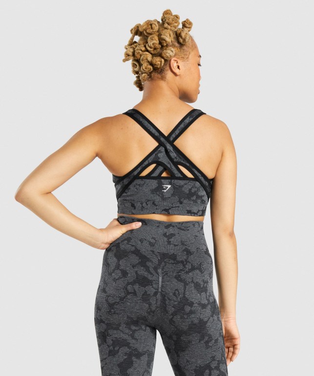 Black Gymshark Adapt Camo Seamless Women's Sports Bra | US-46HAETP