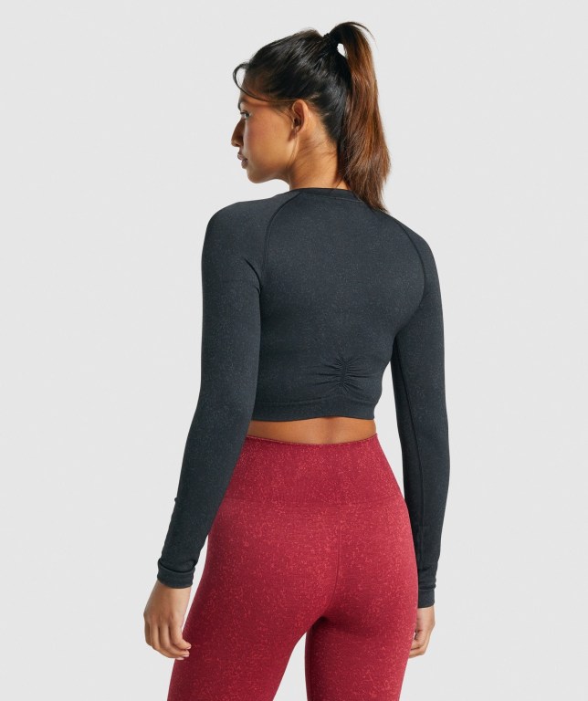 Black Gymshark Adapt Fleck Seamless Crop Top Women's Sweatshirts | US-35XAYTK