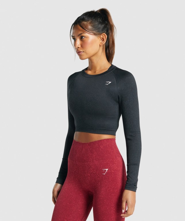 Black Gymshark Adapt Fleck Seamless Crop Top Women's T Shirts | US-59QLAUF