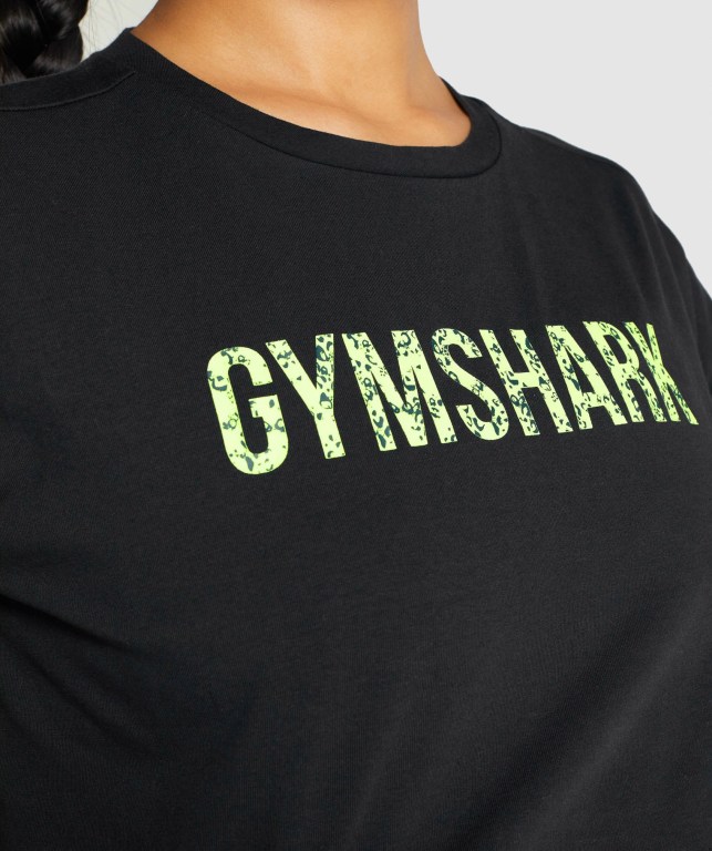 Black Gymshark Animal Graphic Infill Crop Women's T Shirts | US-01UVJPC